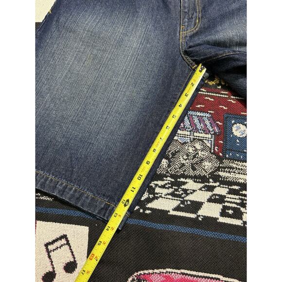 Vintage 90s Enyce Jean Shorts Baggy Custom Embroidered Size 38 Cross Denim Y2K - Picture 7 of 8